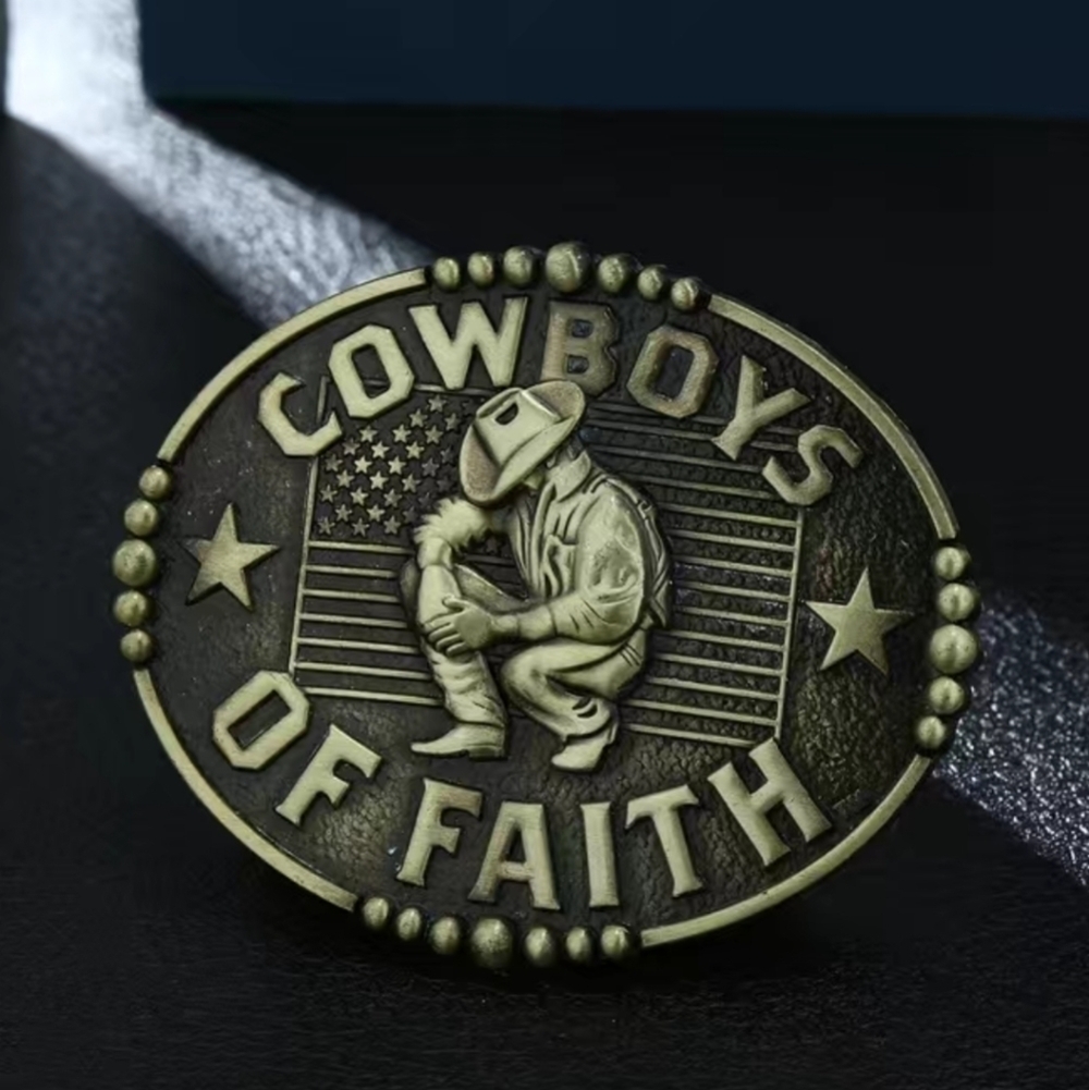 New western cowboy "cowboys of faith" belt buckle